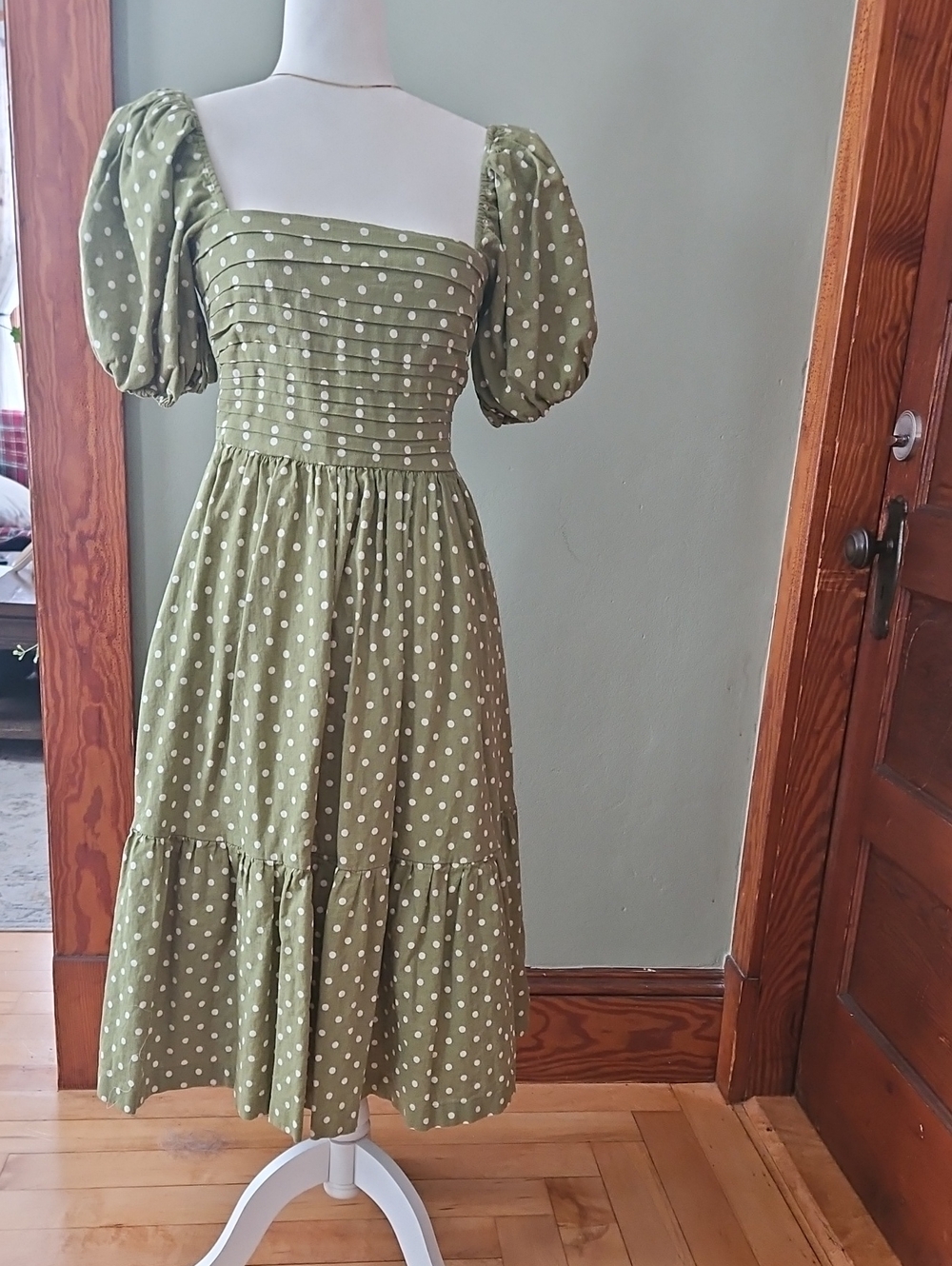 Abercrombie & Fitch Green Polka Dot Midi Dress - Picture 9 of 10